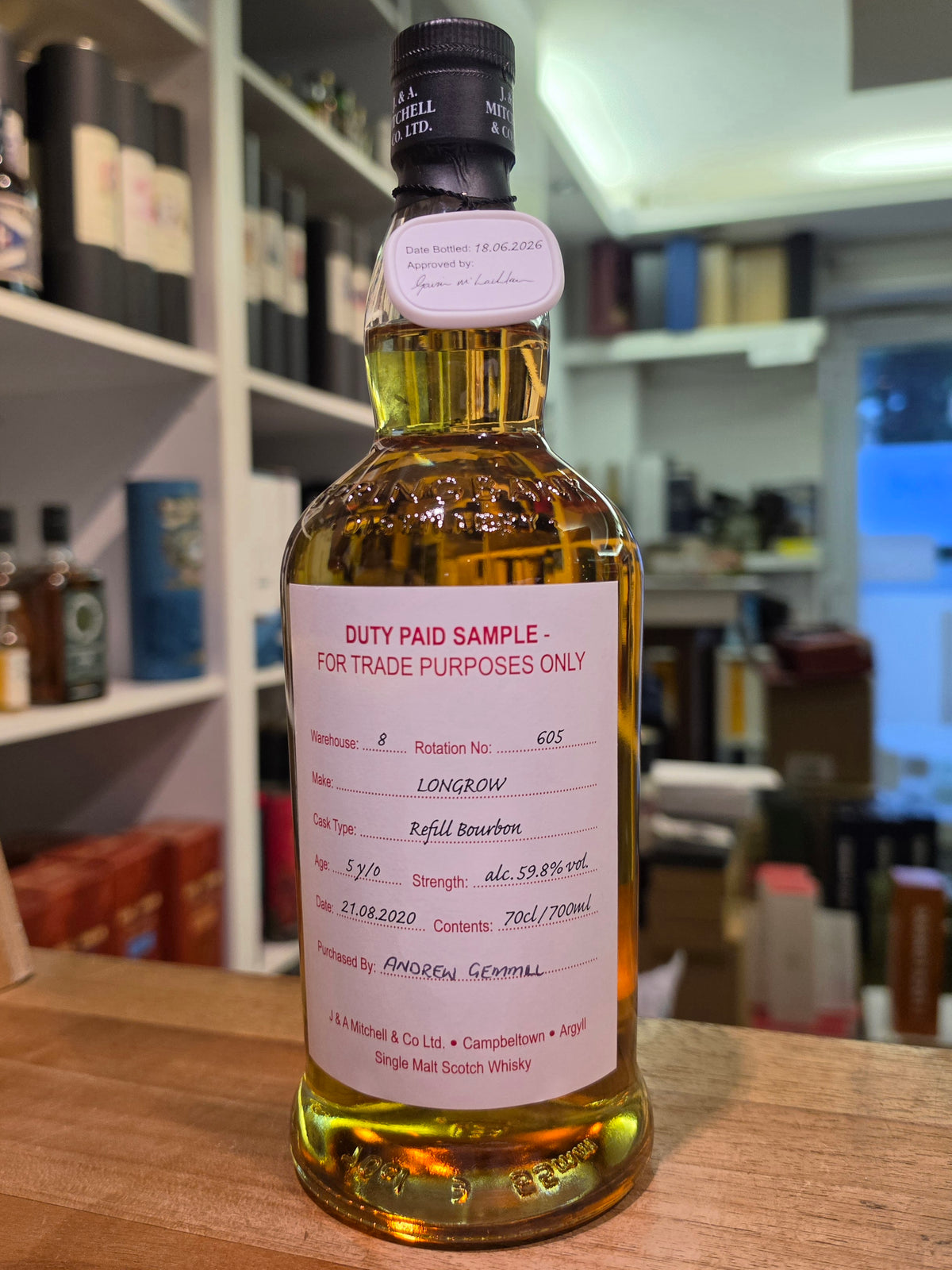 Longrow Cage bottling 2020 Refill Bourbon Cask 5y 0,7l 59,8 % vol. Whisky w8 r605 duty paid sample Andrew Gemmill