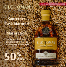 Načtěte obrázek do prohlížeče galerie,Kilchoman 2024 5y Sauternes cask Vollreifung Edition 0.7l 50% scotch whisky limitiert Cask Type: First Fill und Re-Fill Sauternes Barriques SELTENE 100% Vollreifung Sauternes Casks limitiert auf xx Flaschen Nase: Cremige, buttrig, reife Früchte, salzige Luft, subtilem Torfrauch. Gaumen: Butterscotch, blumig, tropische kandierte Früchte, Torfrauch durchgehend integriert Abgang: Süße, ausgewogen, sauberer anhaltender Rauch, reicher Textur.