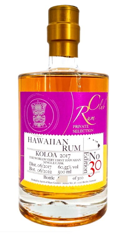 RumClub Private Selection Edition 30 2017 2022 Kōloa Hawaiian Rum Single Cask 5y Rum Kōloa , Maische Rohrohrzuckers,