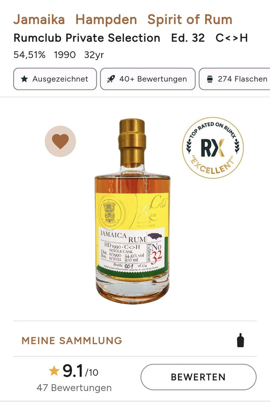Rumclub Ed.32 HD Hampden 1990 C<>H Jamaica 54,51% vol. 0,5l Single cask Rum club Jamaica limited