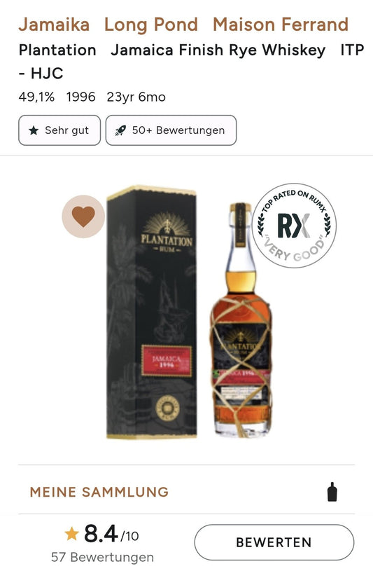 Plantation Rum Jamaica Long Pond 23y 1996 2020 XO 0,7l 49,1%vol. Cask bottling 21.5 years bourbon, 2 years Ferrand cask and 6