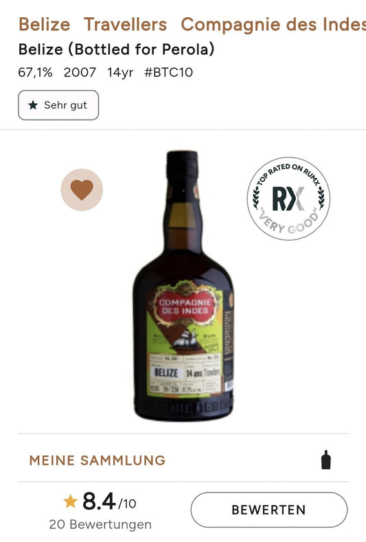Compagnie des Indes Belize, Travellers Dist 14Y 67,1% vol. 0,7l Rum Rhum Dieser Rum ist der ein Jahr ältere Nachfolger des 13