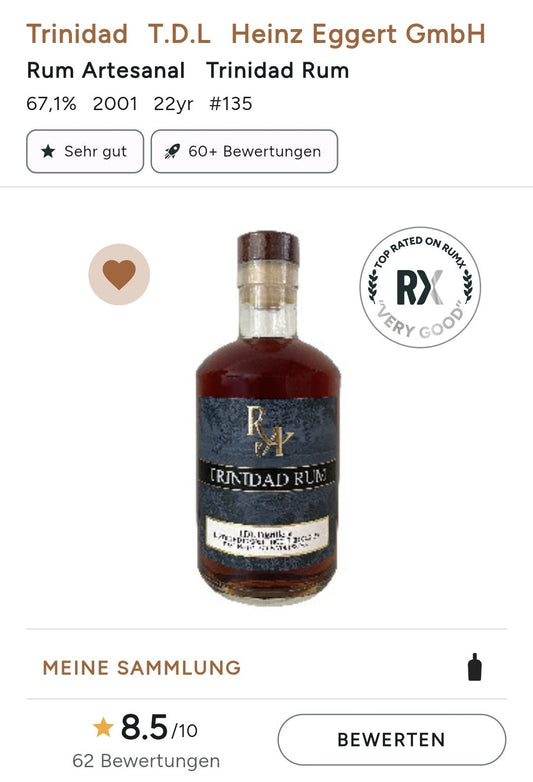 Ra Rum Artesanal Trinidad TDL 2001 S 2023 #135 0,5l 67,1%vol. single cask limitiert auf 242 Flaschen