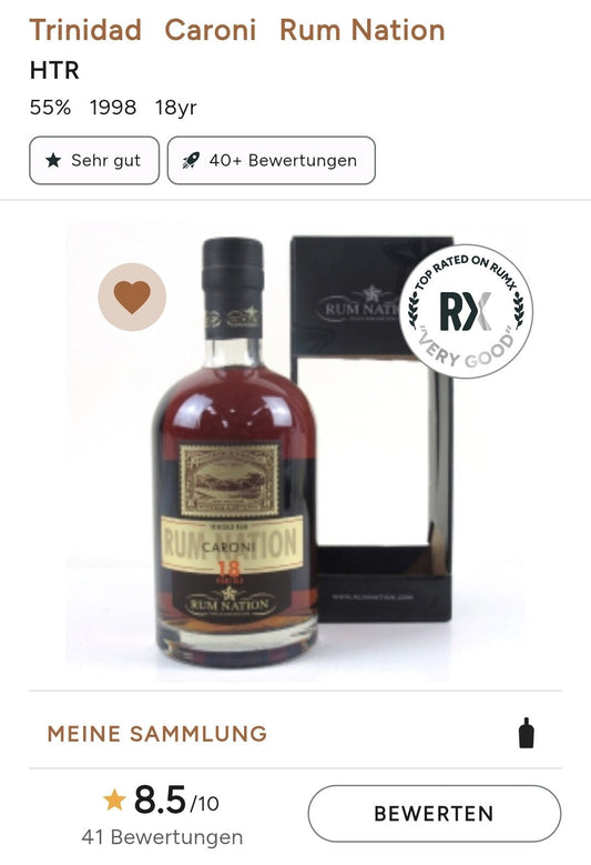 Rum Nation Caroni 1998 2016 18y 0,7l 55% vol. Single Cask Rum Trinidad #? 0,7l 59% vol. Single Cask Rum