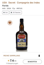 Laden Sie das Bild in den Galerie-Viewer, Compagnie des indes Florida 17y secrete Dist. 0,7l 44% vol. Single Cask RUM CDI limitiert auf insgesamt 331 weltweit.