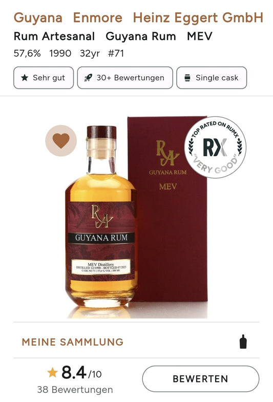 Ra Rum Artesanal Guyana 1990 S 2023 MEV 32y 57,6% 0,5 l single cask #71 limitiert auf insgesamt 260 Flaschen