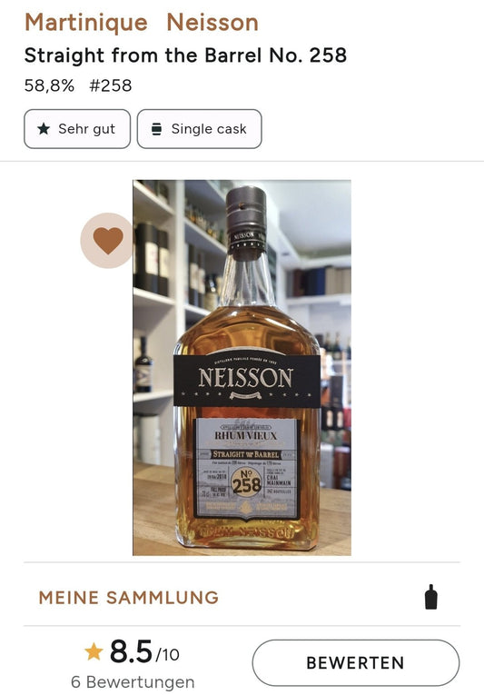 Neisson Rhum SFTB 258 28.6.2018 Chai Mainmain 58,8% vol. 0,7l in GP Rum Agricole Rhum Martinique AOC