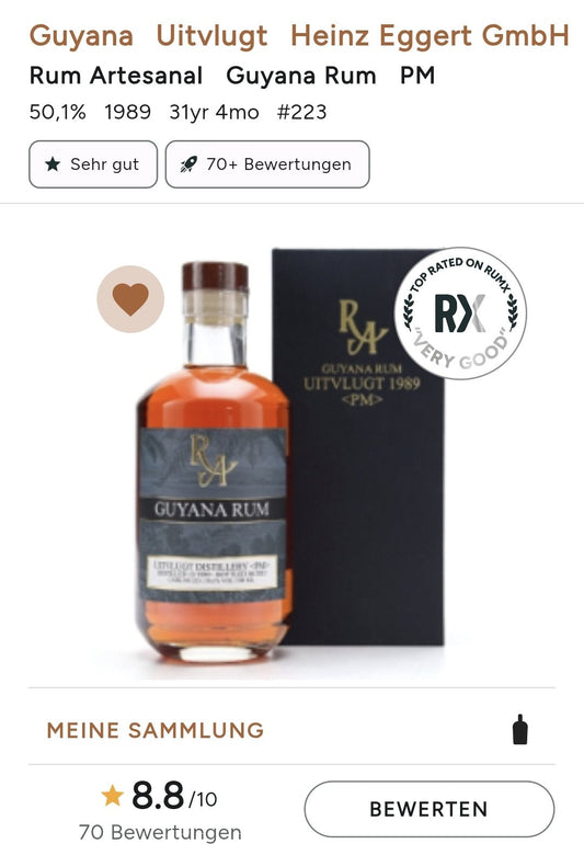 RA Rum Artesanal single cask Rum Guyana Uitvluigt 31y 50,1% 0,5 l single cask Port Mourant Double Wooden Vat Sti 1989 2021