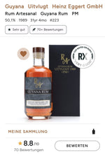 Laden Sie das Bild in den Galerie-Viewer, RA Rum Artesanal single cask Rum Guyana Uitvluigt 31y 50,1% 0,5 l single cask Port Mourant Double Wooden Vat Sti 1989 2021