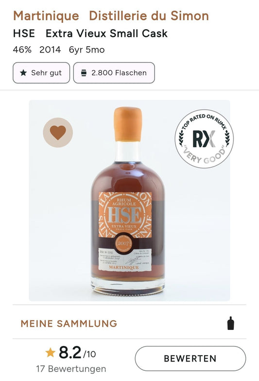 HSE small cask 2014 2021 Agricole Rum Extra Vieux 46% vol. 0,5l Rhum