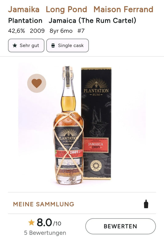Plantation Jamaica Tokay Wine cask 2009 42,6% 0,7l Rum single cask Fassabfüllung Sonderedition limitiert auf 7 Fässer Esters
