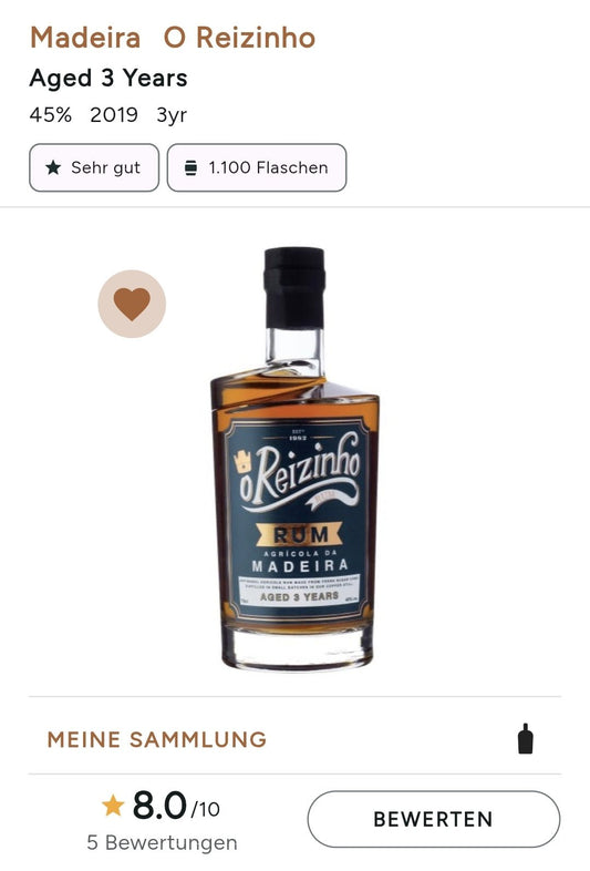 O REIZINHO 3y Madeira 0,7l 45% vol. Rum reifte in Fässern, die vorher mit Madeira