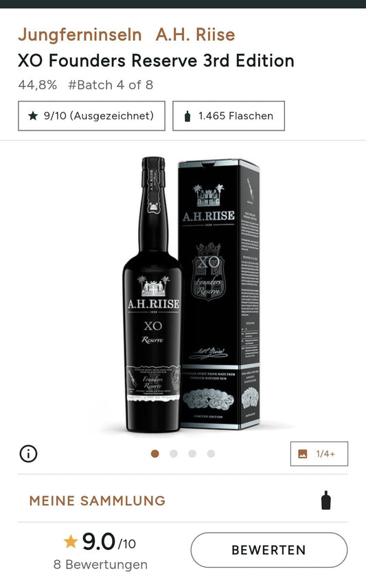 A.H.Riise XO Founders green 2022 Teil 3 Reserve 0,7l 44,8% vol. Rum limited grün Rum AH Riise XO black Rum