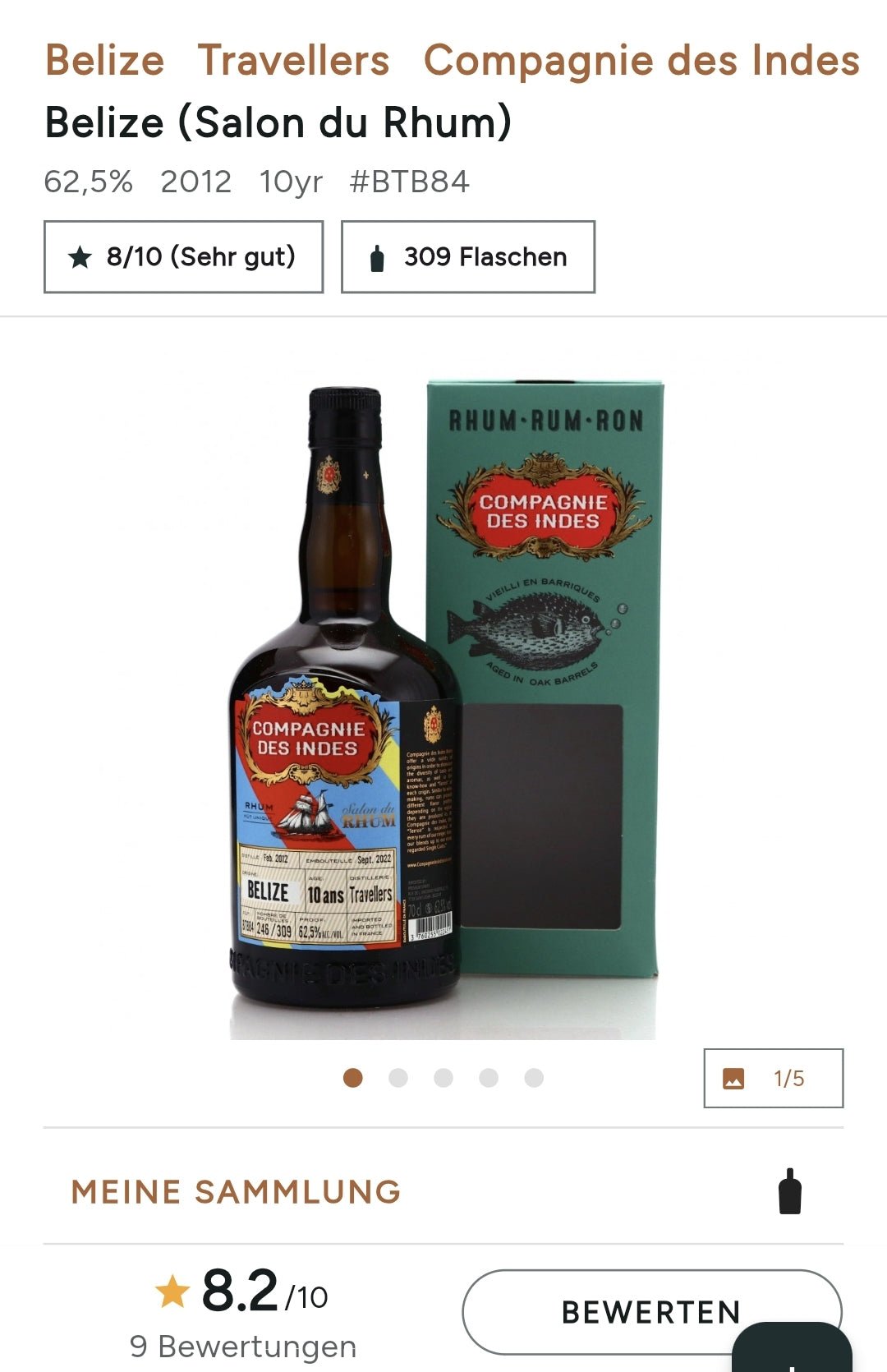 Compagnie des Indes Belize 2012 2022 Travellers 10y 62,5% vol. 0,7l Rum