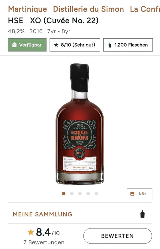 HSE Confrerie du Rhum Cuvee No. 22 2016 2017 2024 Agricole Rum Extra Vieux 48,2% vol. 0,7l Fassstärke