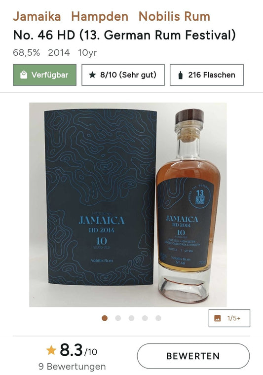 Nobilis Jamaica HD 2014 2024 Hampden 10y 0,7l #46 GRF 68,5% vol. single cask rum