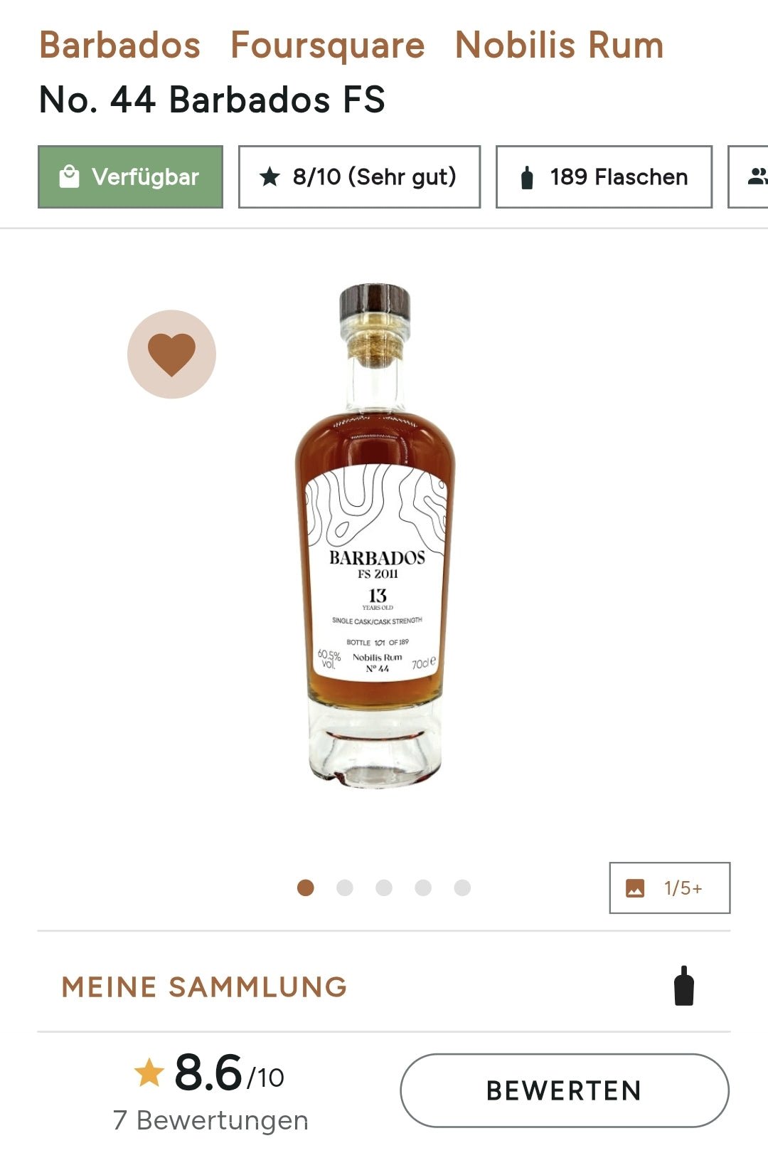 Nobilis Rum Barbados 2011 Foursquare 0,7l #44 60,5% vol.single cask