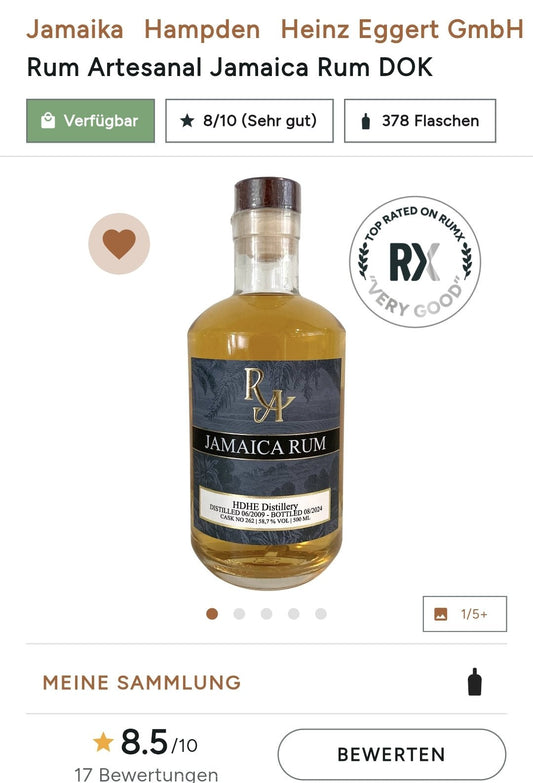 RA Jamaica Hampden 2009 2024 HDHE DOK 0,5l #262 58,7% vol. single cask Rum Artesanal