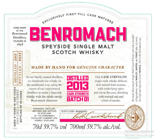 Benromach Vintage Cask Strength 2013 2023 Batch 1 0,7l 59,7 % vol. Whisky