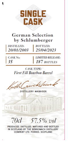 x Benromach Single cask 2003 2023 ffbb 35 German selection 0,7l 57,5% vol. Whisky