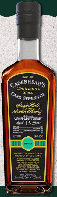 Chairman`s Stock Aultmore-Glenlivet 15y 2010 authentic collection 2025 Single cask Cadenhead's 0,7l 54,7%vol. Ruby Port Hogshead since 2020 Speyside schwarzes Eti
