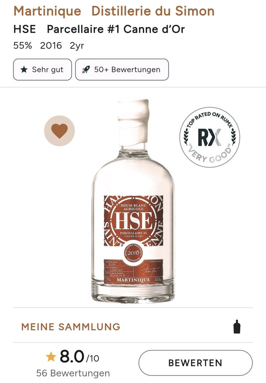 HSE 2016 Canne D'or Parcellaire #1 weiss Agricole Rum 55% vol. 0,7l Rhum blanc - inn-out-shop