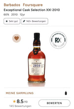 Laden Sie das Bild in den Galerie-Viewer, Foursquare 2010 12y Barbados 2022 cask strength 60% vol. 0,7l Rum naturbelassen, ohne Zusätze, ohne