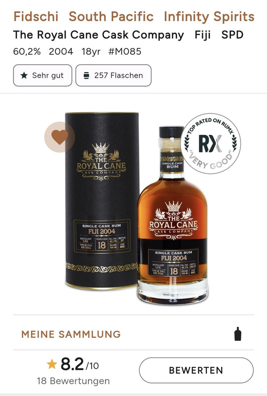 Royal Cane Fiji 2004 0,7l 60,2%vol. Rum single cask Distillery: South Pacific Distillers - 18 years American