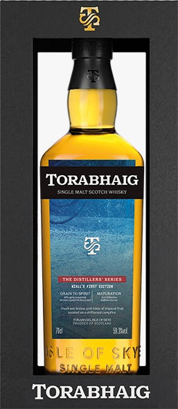 Torabhaig Niall The distillers series 0,7l 59,3 % vol. mit GP Whisky sky single malt
90% getorftes Malz, 5% dunkles Kristallmalz, 5% braunes Malz
Reifung First Fill Bourbon-Fässer Refill Rum-Fässer