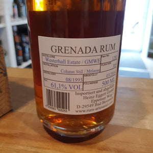 Ra Rum Artesanal Grenada single cask 25 Jahre ( Westerhall estate GmWE Distillery )  0,5l 61,1%  Dist. 08 1993 Abfüllung bottling 03 2019   Fass: #1281  limitiert auf insgesamt 305 Flaschen weltweit.  UVP 119,-  hinten