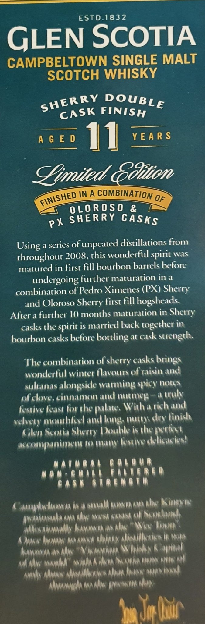 Glenscotia 11 Finished sherry PX + Oloroso sherry cask strength single malt scotch whisky Campbeltown 0,7l 54,1 %