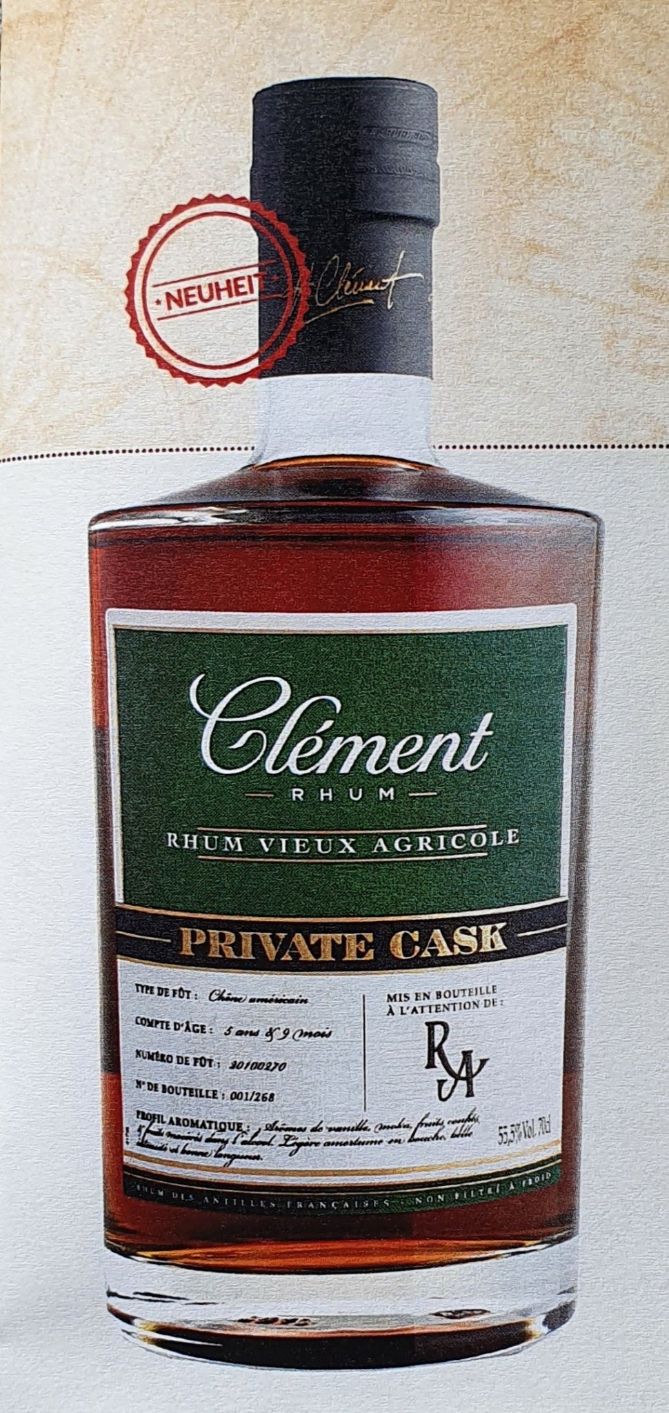 Clement soukromý sud 2016 RA Artesanal 55,5% vol. 0,7l rum Martinique Rhum Artesanal