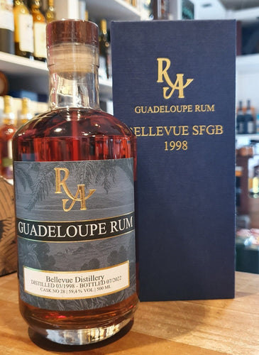 RA Guadeloupe 24y 1998 Herbst 2022 Bellevue SFGB x  Dist. 0,5l 59,4% vol. single cask Rum Artesanal #28 Column Still  limitiert auf insgesamt 302 Flaschen weltweit.