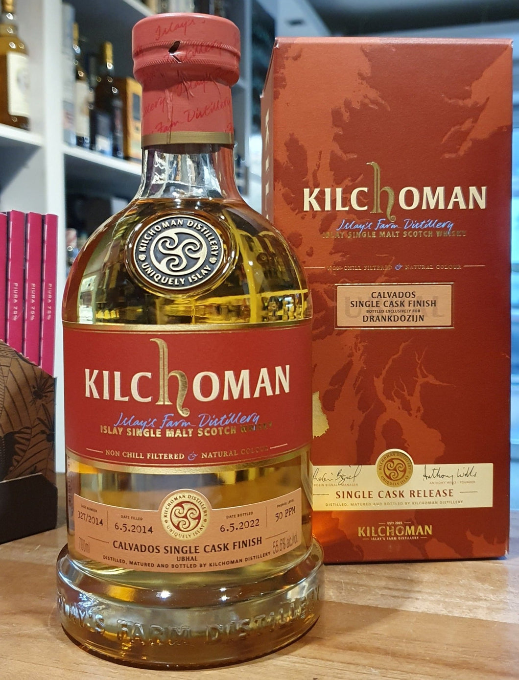 Kilchoman Ubhal 2014 2022 Single cask Islay single scotch whisky 0,7l 55,6 % vol. Bourbon cask dann Calvados Cask, Fassstärke #327 2014  limitiert auf 248 Flaschen 