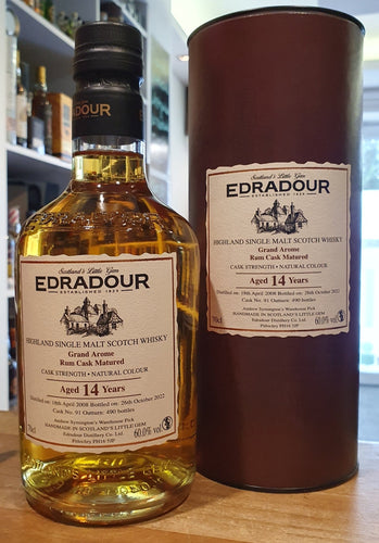 Edradour 14y Rum Grand Arome Cask 2008 2022 #91 0,7l Fl 60%vol. Highland single malt scotch whisky !   limitiert auf 490