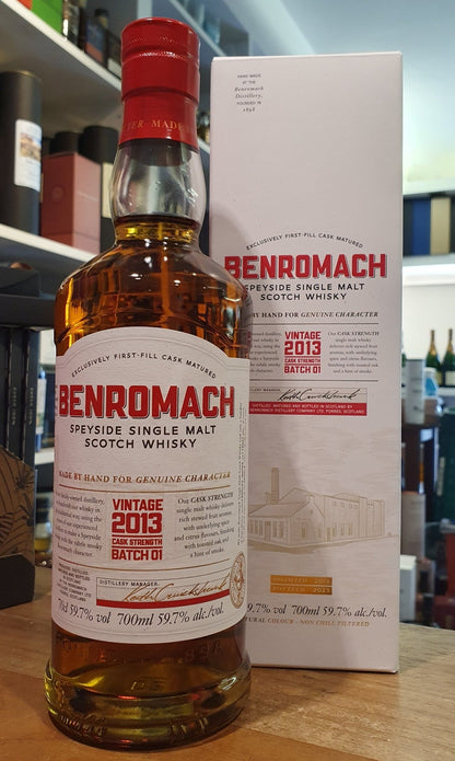 Benromach Vintage Cask Strength 2013 2023 Batch 1  0,7l 59,7 % vol. Whisky Speyside   Nase: ausgeprägte Sherrynote,
