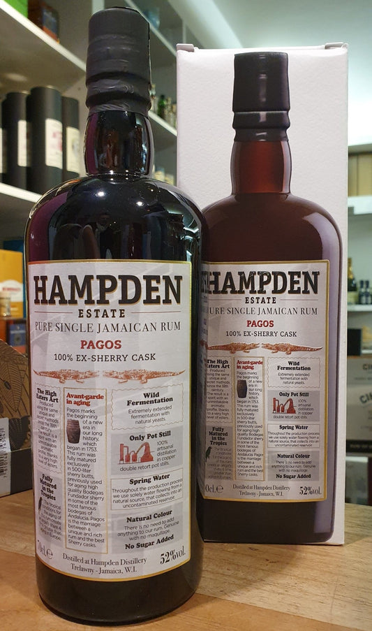 Hampden Estate Pagos 2023 Single Jamaica Rum Ex-Sherry 52%vol. 0,7l Jamaica  Nose: Intensely lush. Ylang-Ylang,