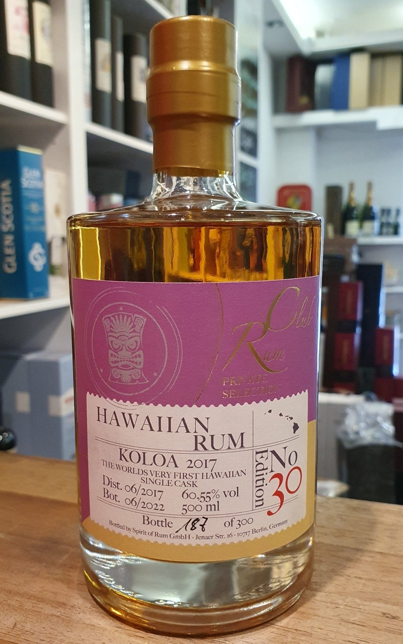 RumClub Private Selection Edition 30 2017 2022 Kōloa Hawaiian Rum Single Cask 5y  erste hawaiianische Single Cask Rum Kōloa
