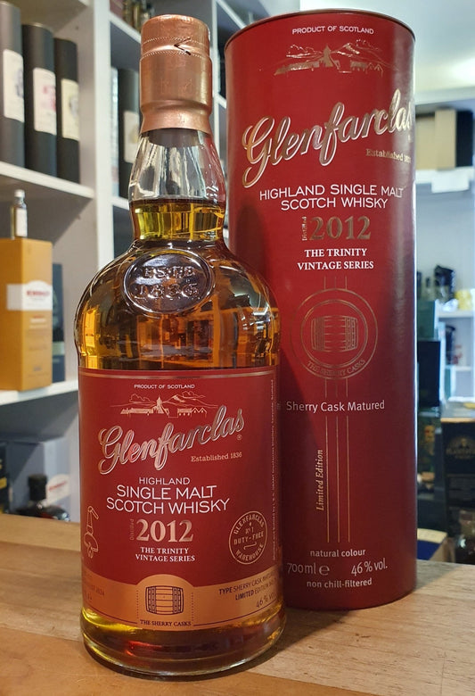 Glenfarclas 2012 sherry cask s červenou dózou 0,7l 46 % vol. the trinitity Vintage Series Edition single malt skotská whisky