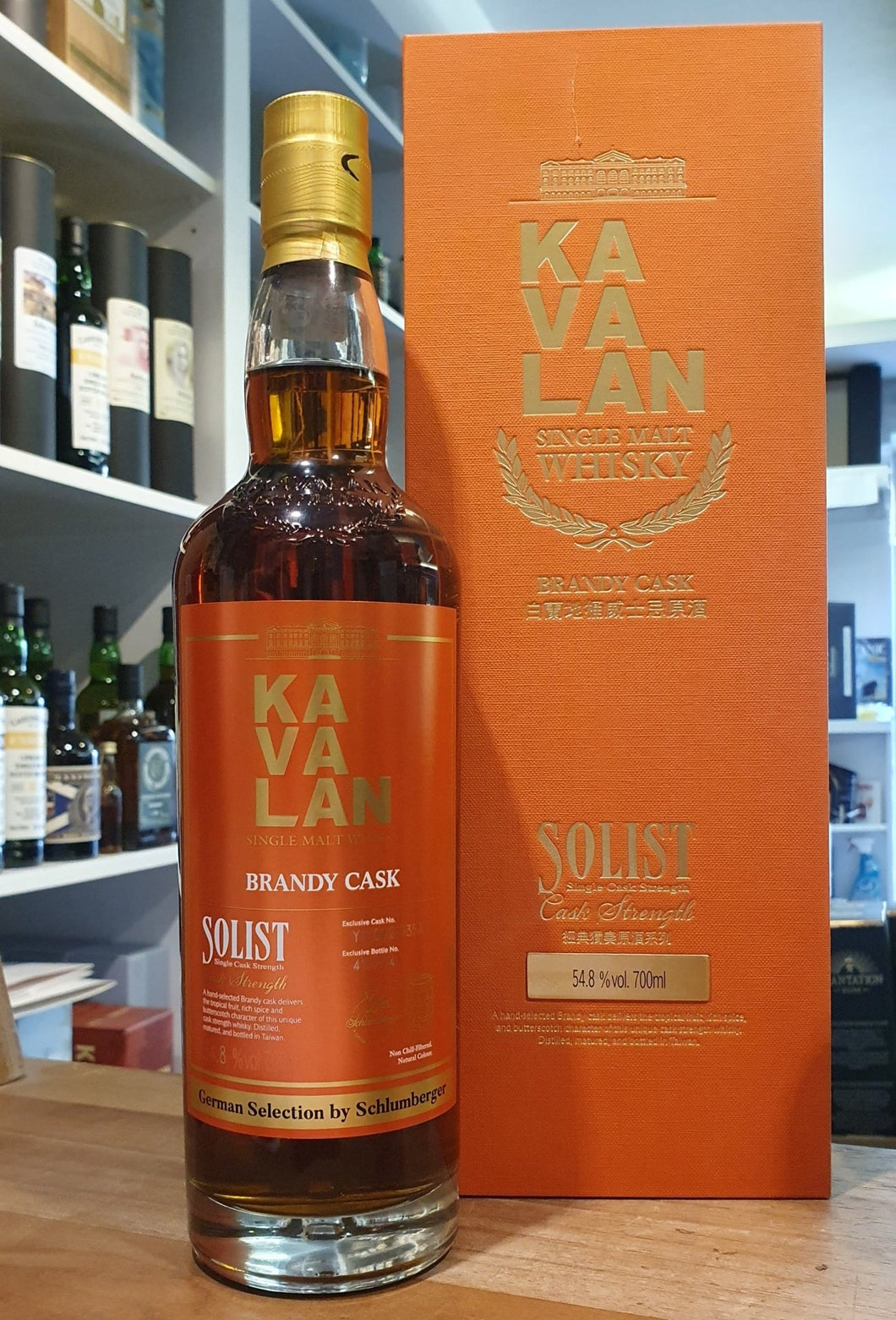Kavalan Solist Brandy Cask Brandy Cask 2017 German Selection by Schlumberger 0.7l Fl 54,8%vol. Taiwan Whisky 421035a eckig