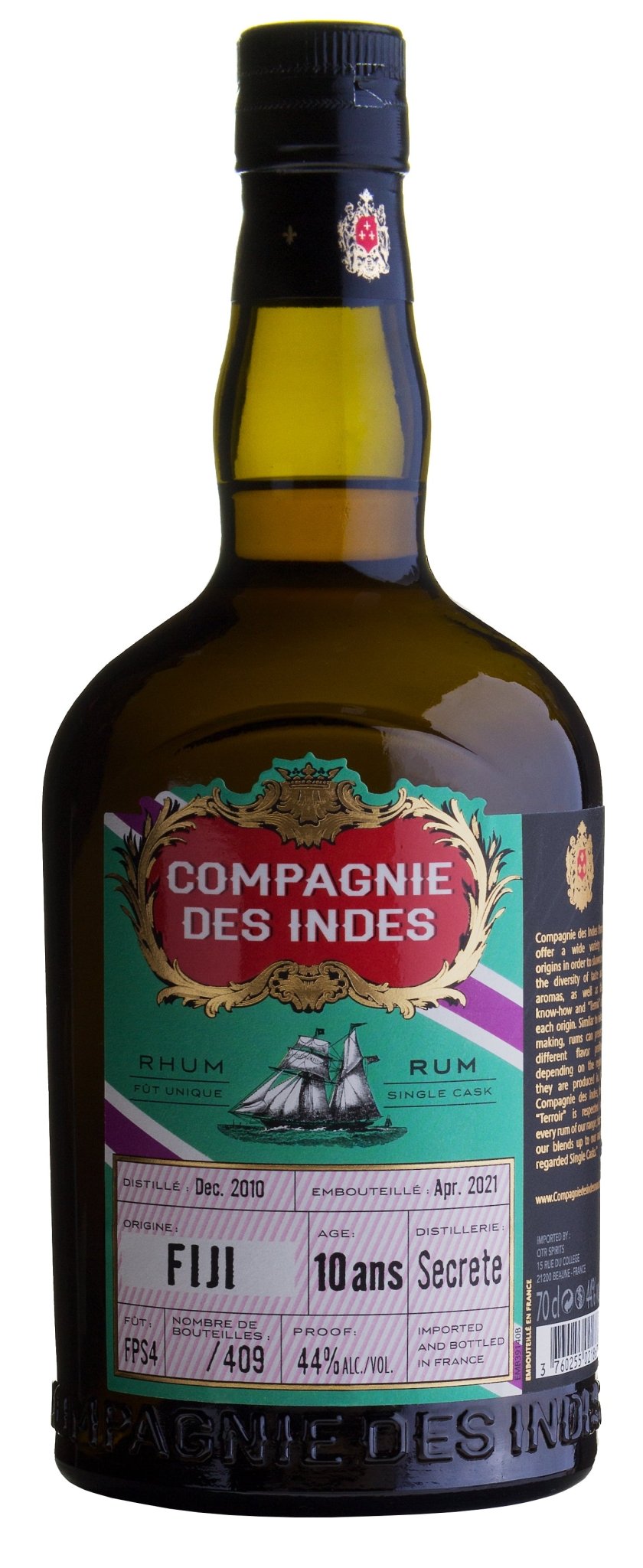Compagnie des Indes cdi Rhum Rum Fiji 10 Secrete Dist. Edition 2021 0,7l 44% vol. Fassabfüllung limitiert auf  409 Flaschen.