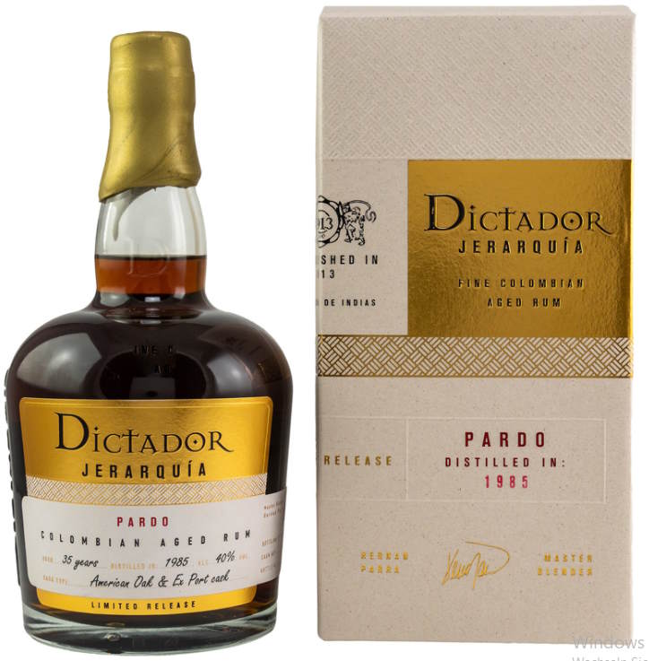 Dictador 1985 Single cask 35y Jeraquina Pardo Sherry / Port cask 2020 0,7l 40% vol. American Oak & Ex Port Cask #ExP-919  Kolumbien  limitiert auf 300 Flaschen