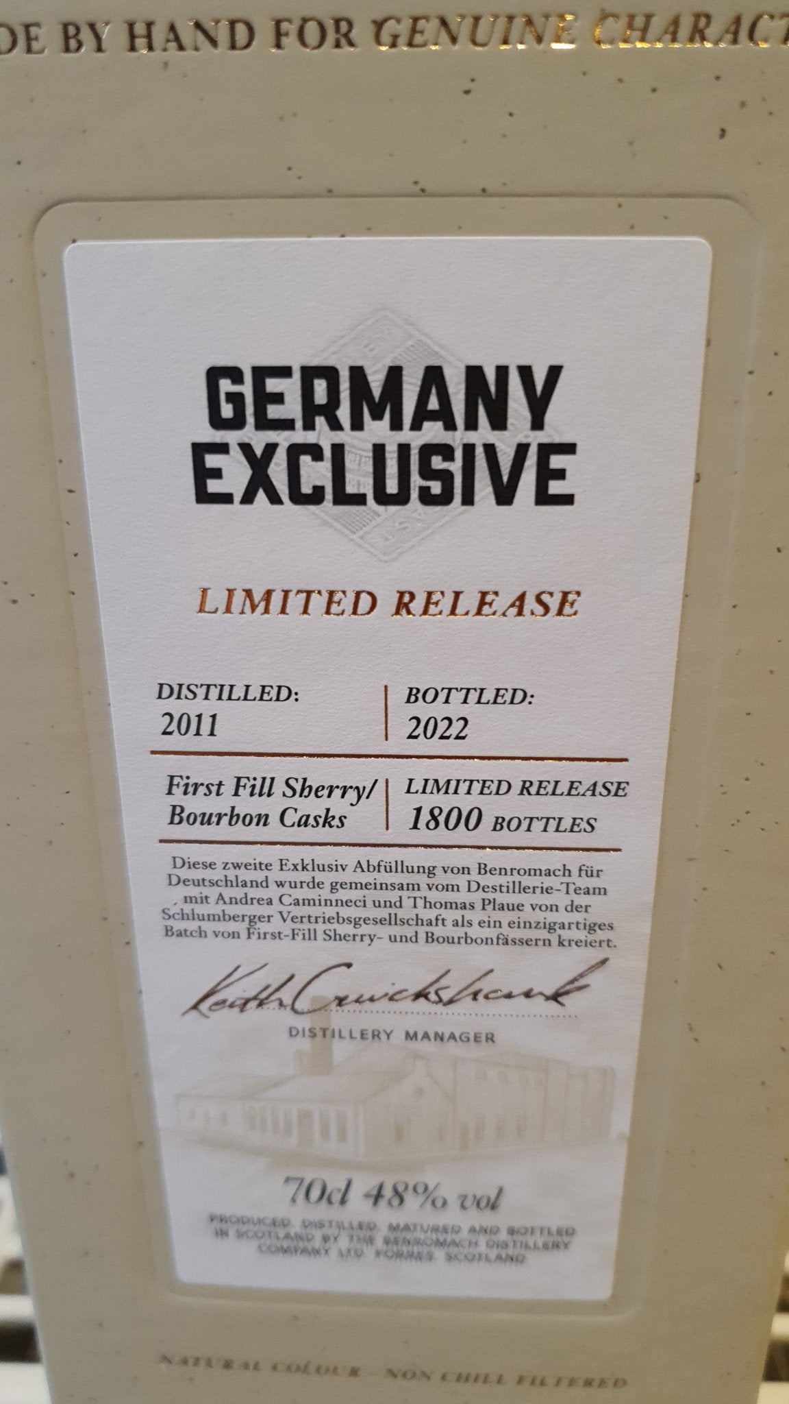 Benromach 2011 2022 German exclusiv Batch 2 0,7l 48% vol.