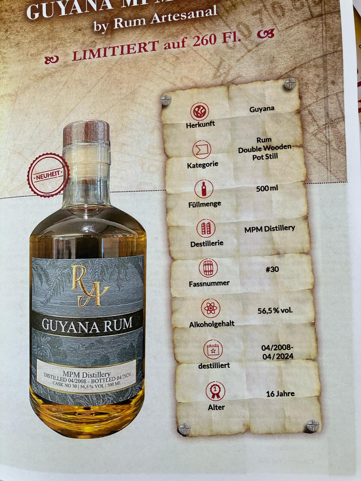 RA Guyana 2008 2024 16y MPM Dist. 0,5l 56,5%vol. #30 Single Cask Rum Artesanal