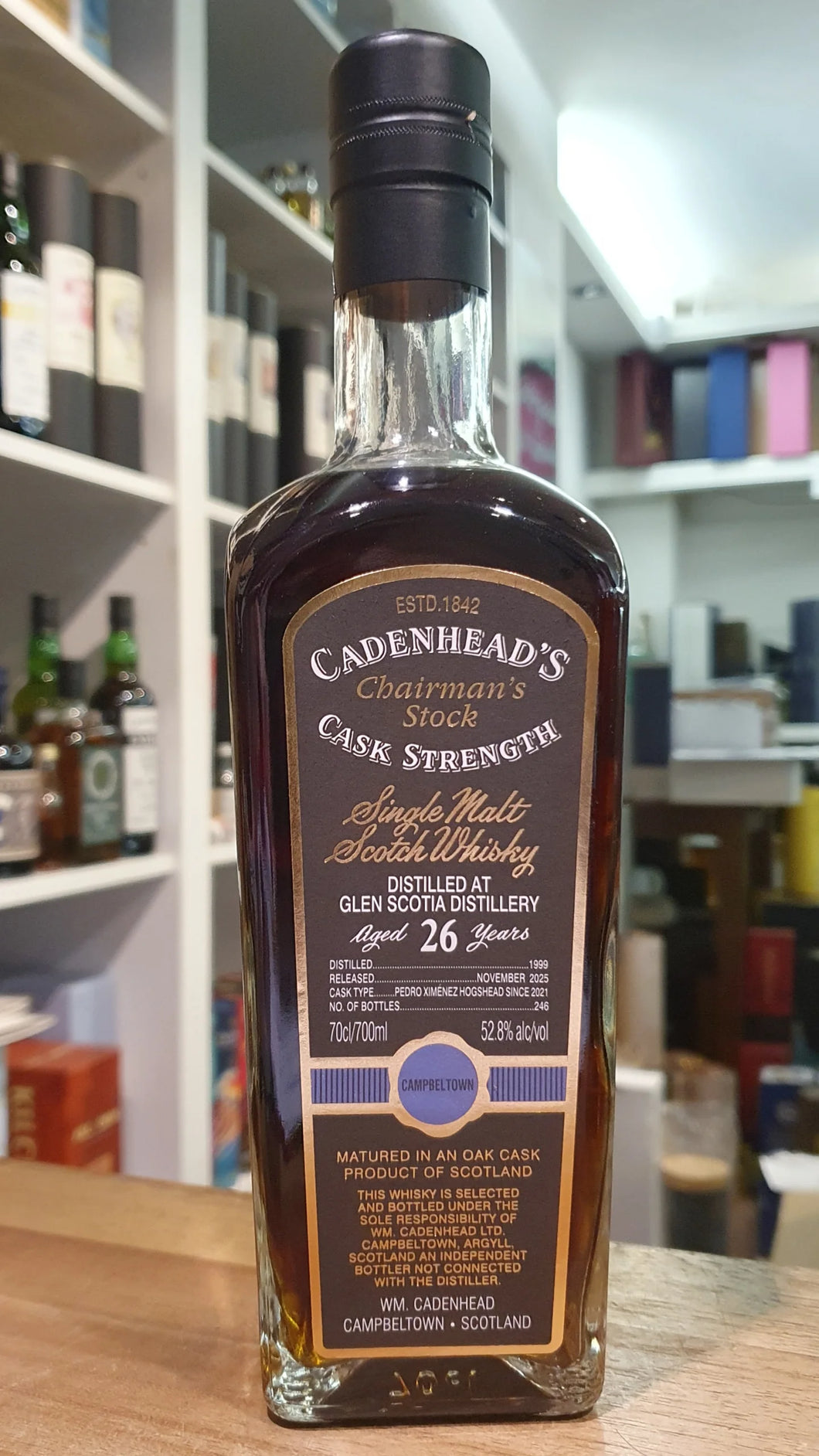 Glen Scotia 1999 Single cask Chairman`s Stock Cadenhead's 26y 0,7l 52,8 %vol. schwarzes Eti