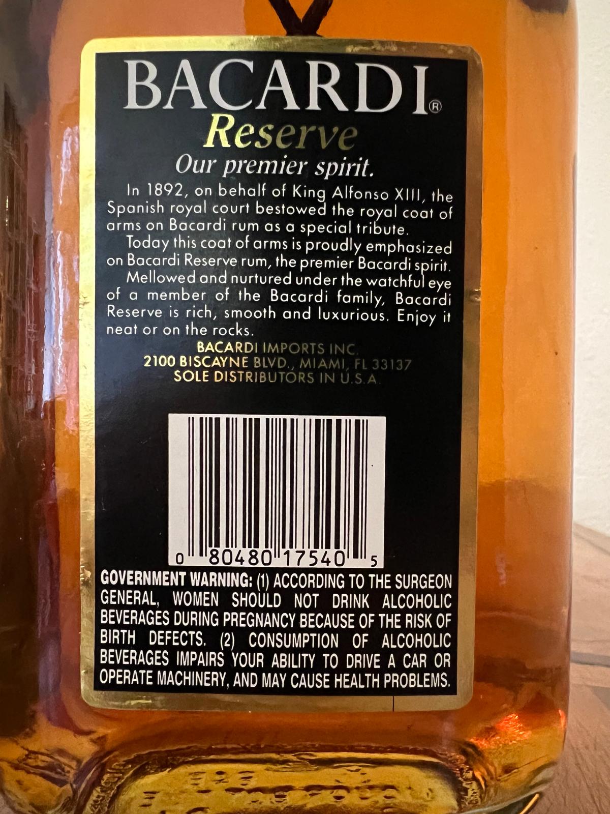 Bacardi Reserve 1990s 0,75l 40% vol. Puerto Rico Rum Sonderedition