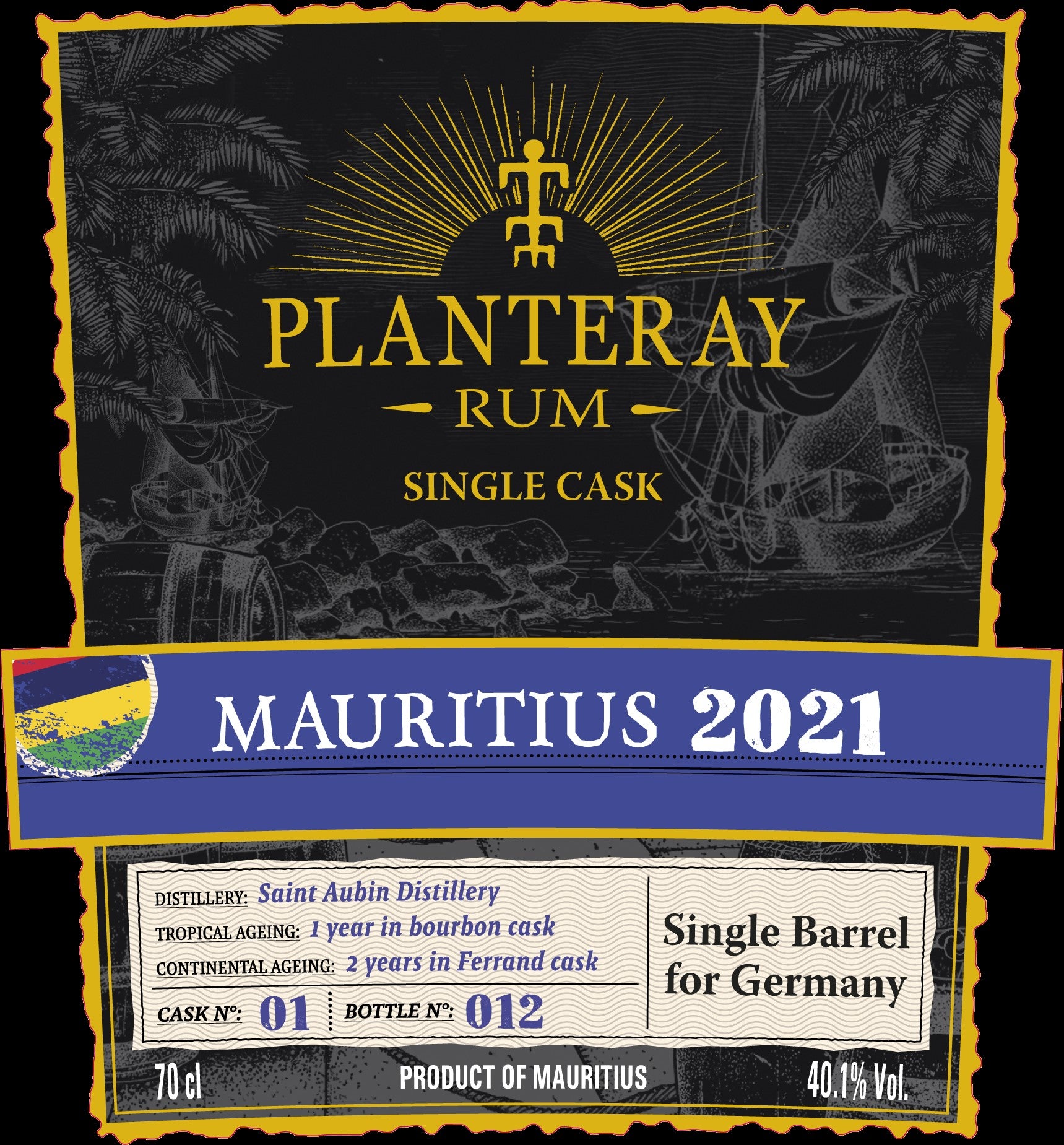 Planteray MAURITIUS single cask 2021 2024 XO 0,7l 40,1% vol. Rum ehem.Plantation Saint Aubin Dist., exklusiv Germany
