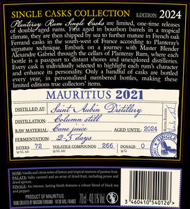 Planteray MAURITIUS single cask 2021 2024 XO 0,7l 40,1% vol. Rum ehem.Plantation Saint Aubin Dist., Aging Tropic 1y Continental 2y exklusiv für Deutschland Germany