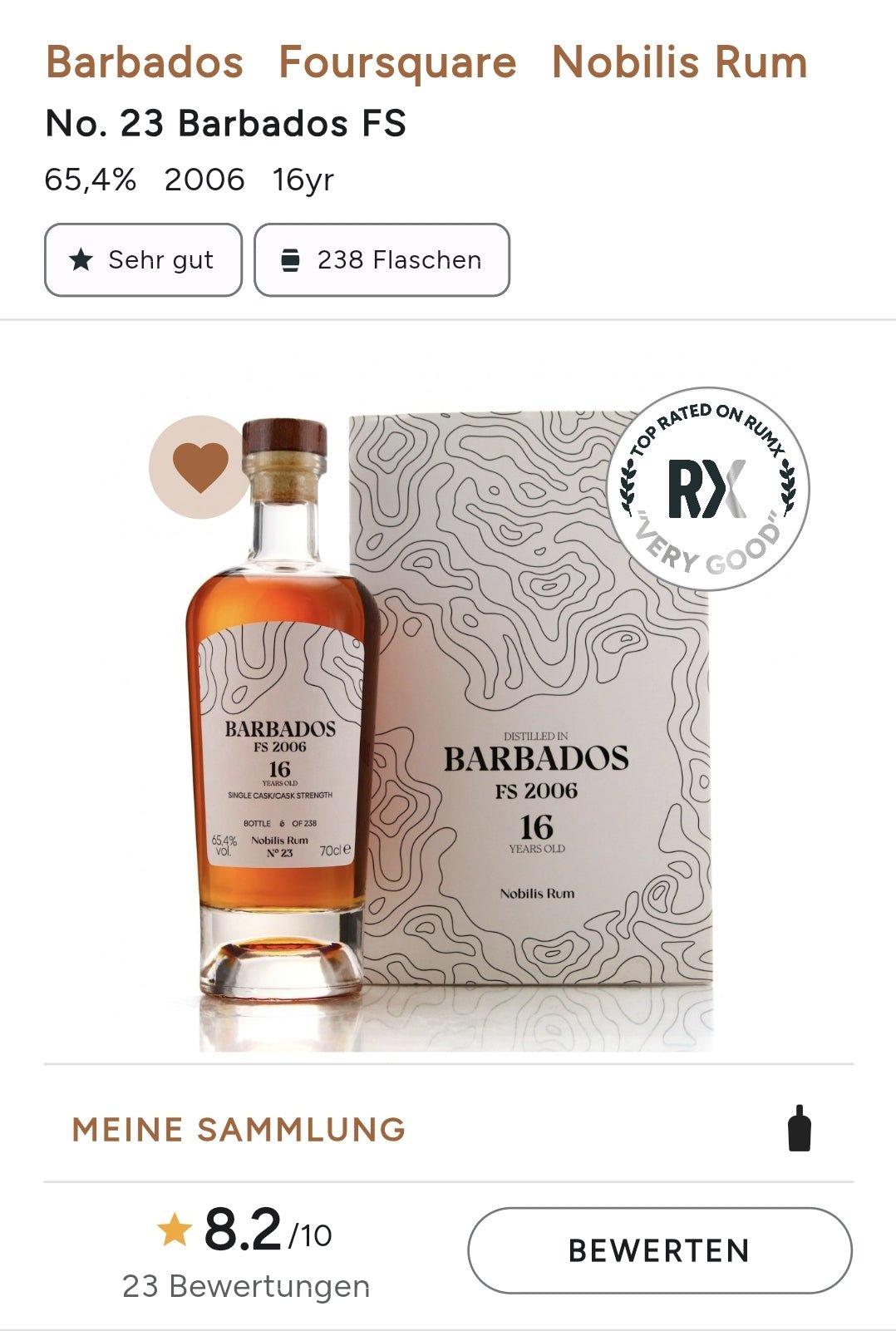 Nobilis Rum Barbados 2006 Foursquare 0,7l #23 65,4% vol.single cask