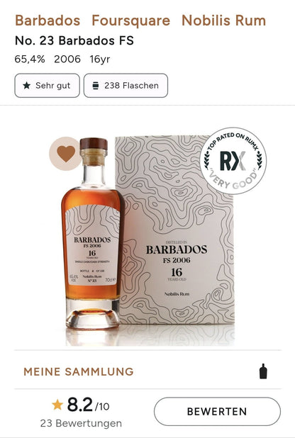 Nobilis Rum Barbados 2006 Foursquare 0,7l #23 65,4% vol.single cask